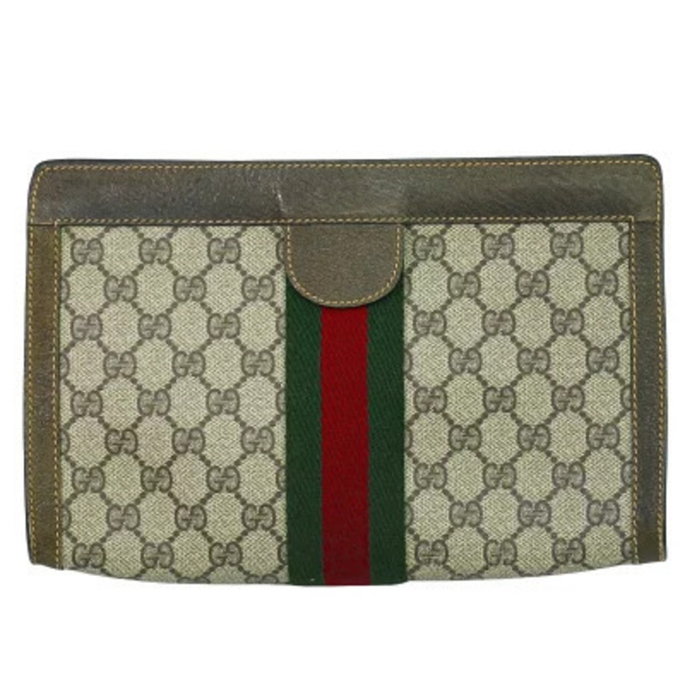 Gucci Sherry GG Supreme Pouch Shoulder Bag Canvas Leather Beige Brown